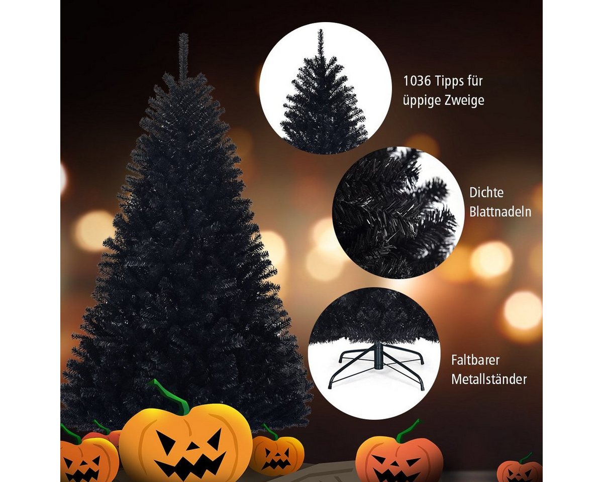 COSTWAY Künstlicher Weihnachtsbaum Tannenbaum Halloween, 180cm, mit 1000+ PVC Spitzen & Ständer – Bild 3 von 5