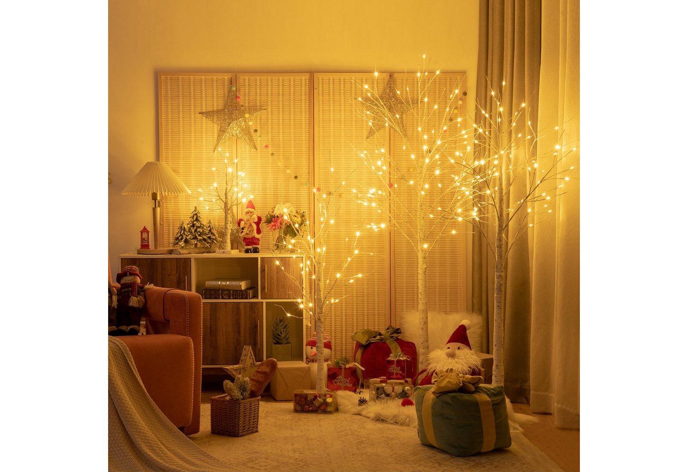 COSTWAY Künstlicher Weihnachtsbaum Birkenbaum LED Lichterbaum, 120 cm, mit 48 warmweißen LED-Leuchten – Bild 2 von 5