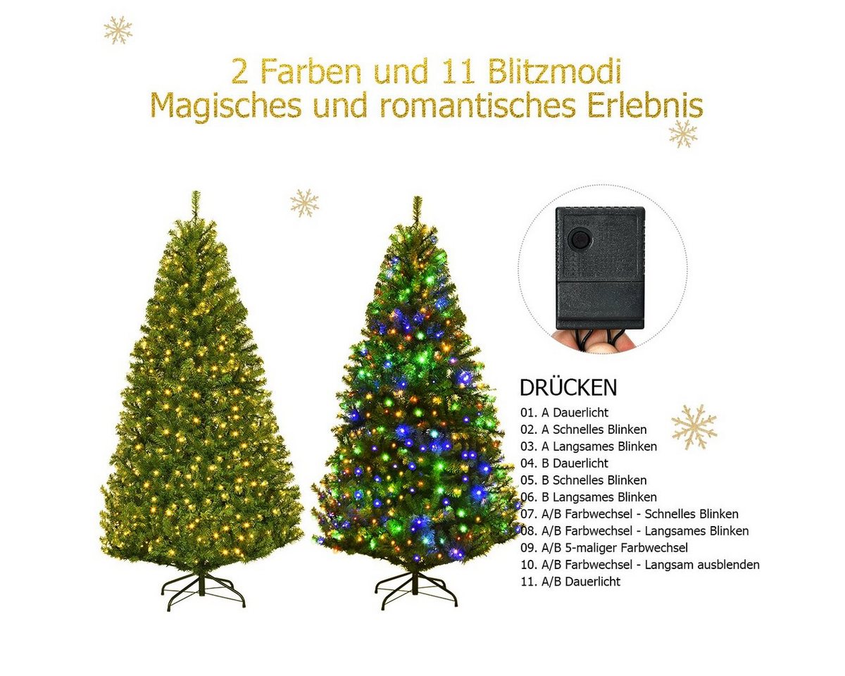 COSTWAY Künstlicher Weihnachtsbaum, 1000 Zweige, 350 LEDs mit 11 Modi – Bild 4 von 5