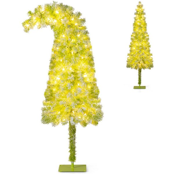 COSTWAY Künstlicher Weihnachtsbaum, 150cm biegbare Spitze mit Schnee, 80 LEDs