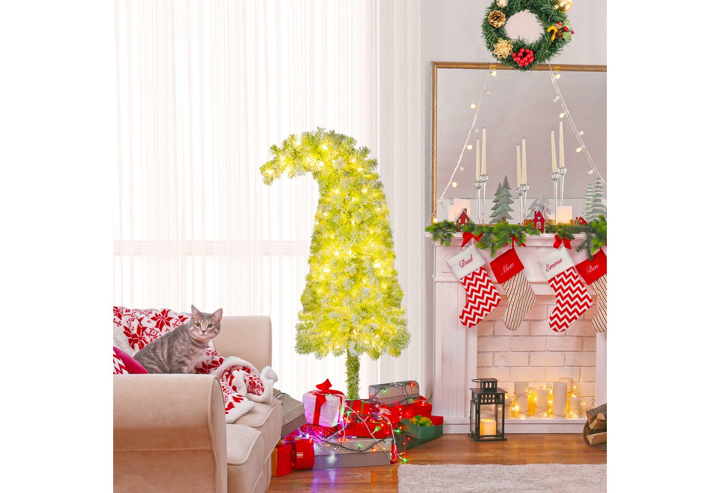 COSTWAY Künstlicher Weihnachtsbaum, 150cm biegbare Spitze mit Schnee, 80 LEDs – Bild 2 von 5
