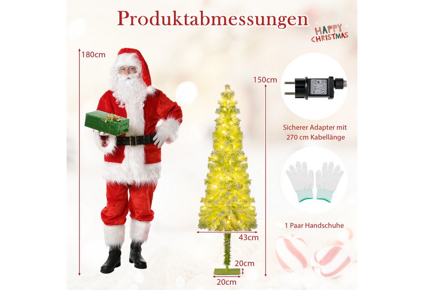 COSTWAY Künstlicher Weihnachtsbaum, 150cm biegbare Spitze mit Schnee, 80 LEDs – Bild 3 von 5