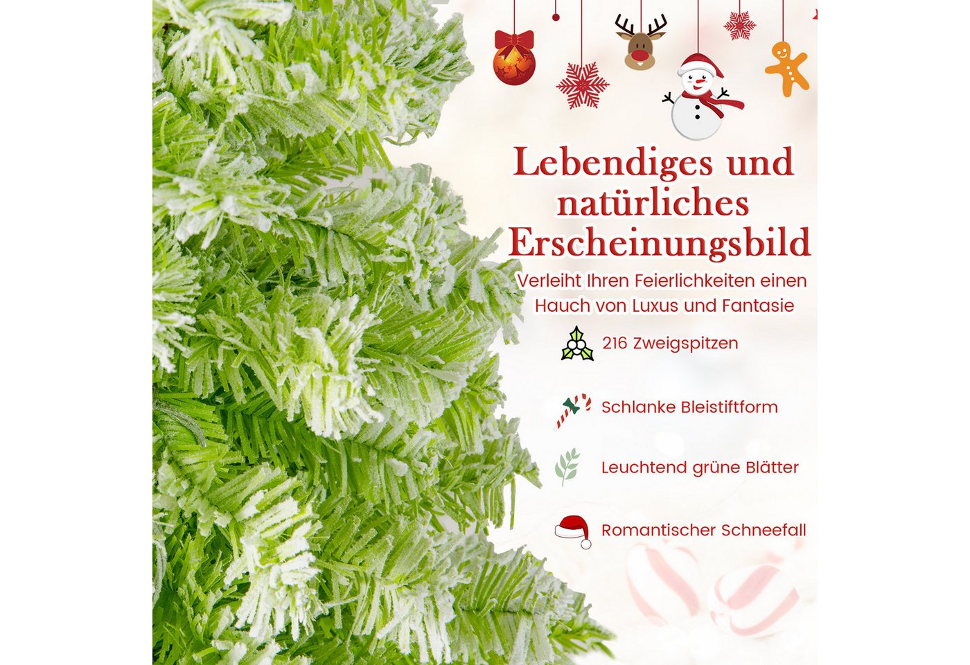COSTWAY Künstlicher Weihnachtsbaum, 150cm biegbare Spitze mit Schnee, 80 LEDs – Bild 4 von 5