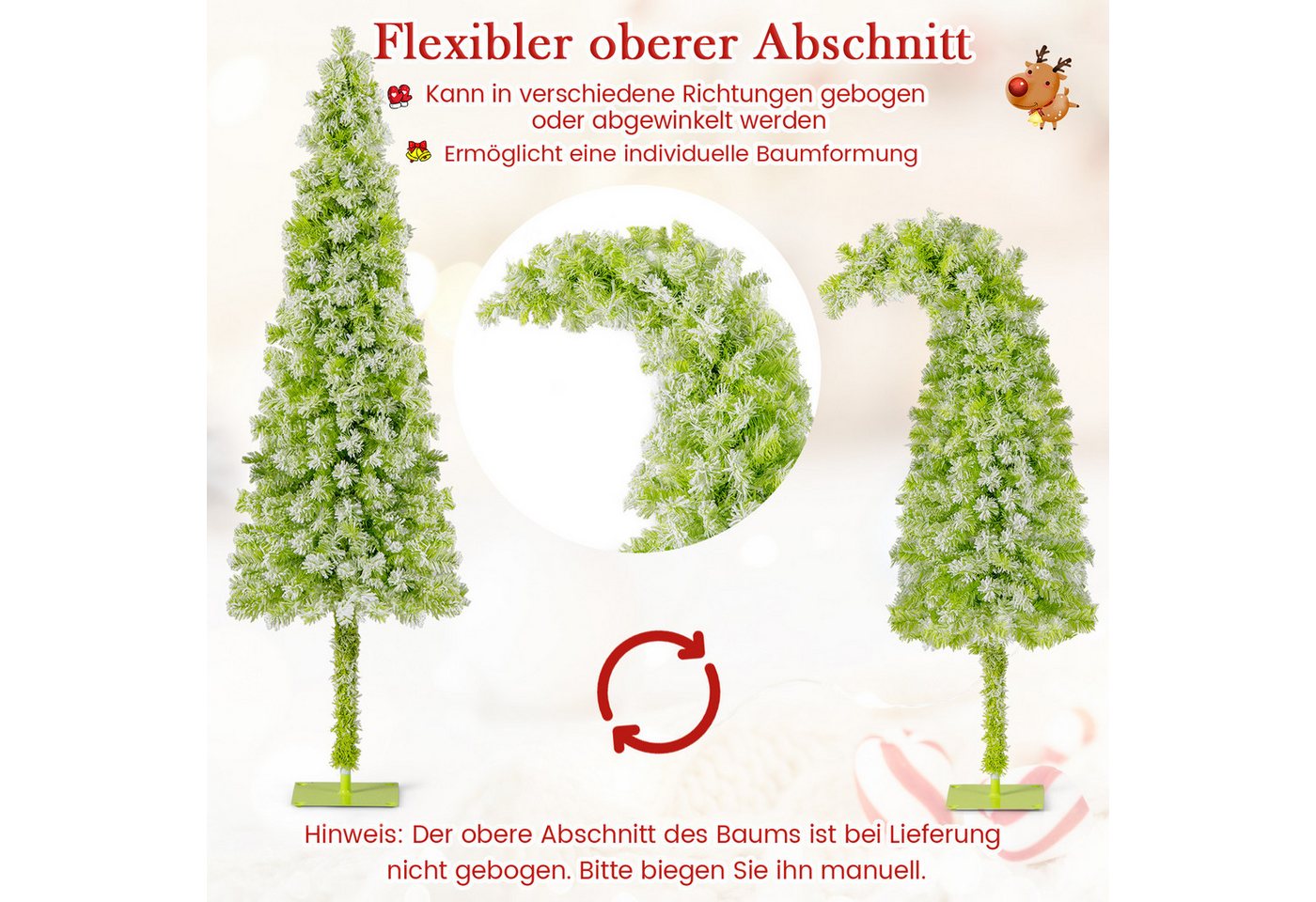 COSTWAY Künstlicher Weihnachtsbaum, 150cm biegbare Spitze mit Schnee, 80 LEDs – Bild 5 von 5