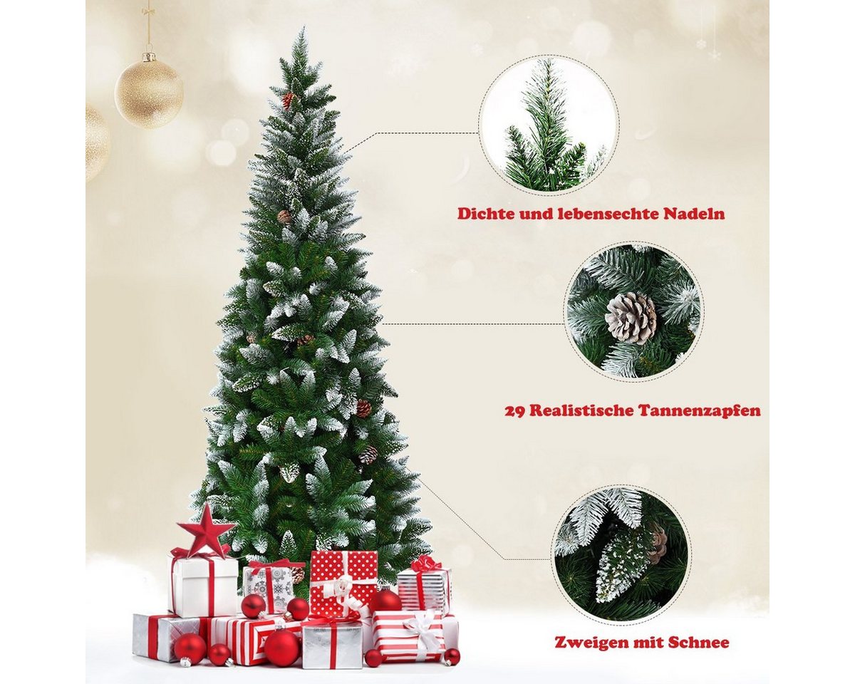 COSTWAY Künstlicher Weihnachtsbaum Tannenbaum Christbaum schmal mit Schnee, 180cm, mit 630 schneebedeckte PVC Spitzen – Bild 2 von 5