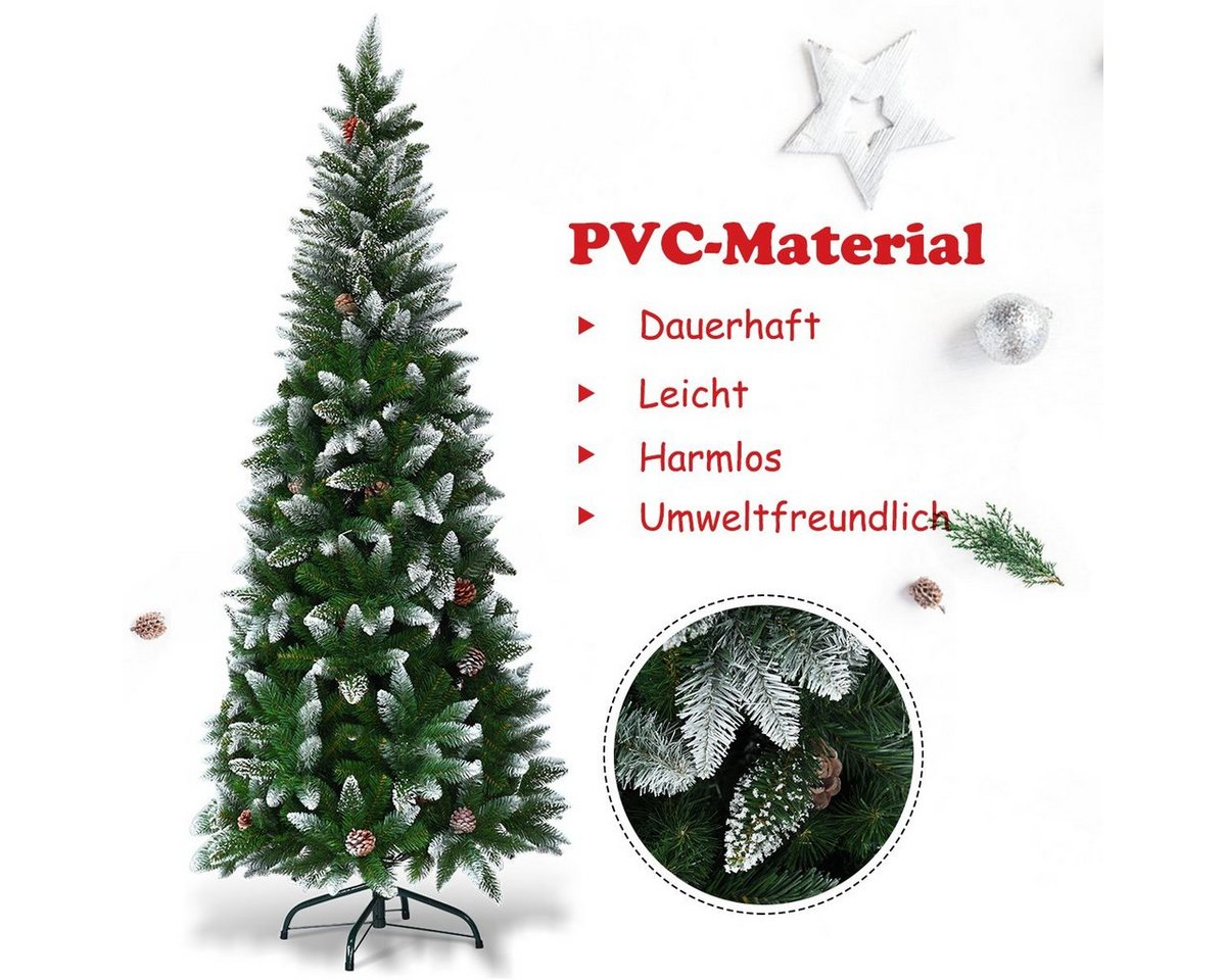 COSTWAY Künstlicher Weihnachtsbaum Tannenbaum Christbaum schmal mit Schnee, 180cm, mit 630 schneebedeckte PVC Spitzen – Bild 4 von 5