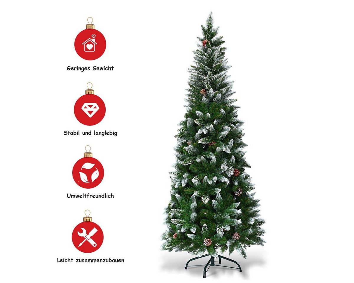 COSTWAY Künstlicher Weihnachtsbaum Tannenbaum Christbaum schmal mit Schnee, 180cm, mit 630 schneebedeckte PVC Spitzen – Bild 5 von 5