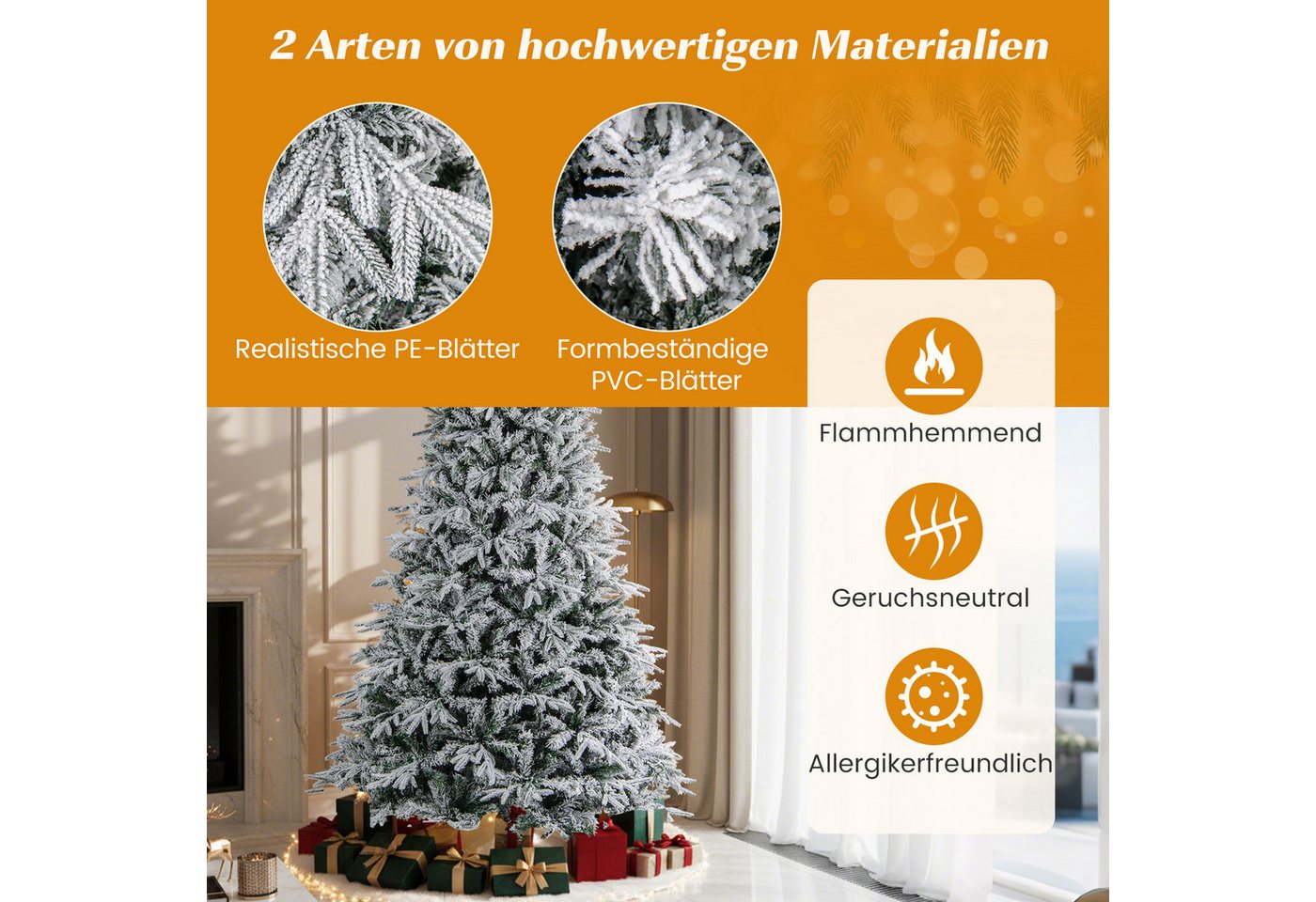 COSTWAY Künstlicher Weihnachtsbaum, 240cm, mit Schnee & 460 warmweißen LEDs – Bild 5 von 5