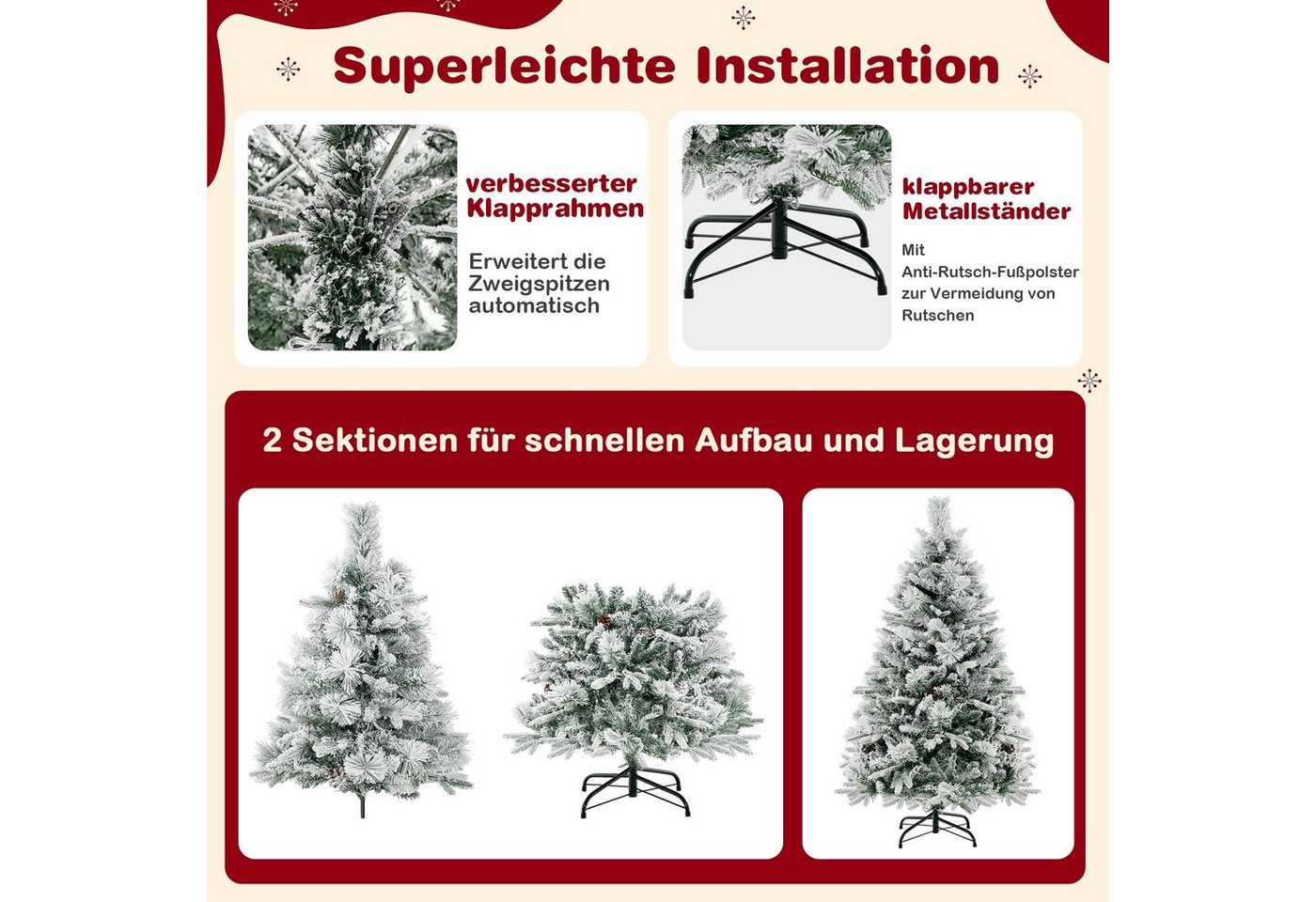 COSTWAY Künstlicher Weihnachtsbaum, mit Schnee, 8 Lichtmodi, 472 Zweigspitzen – Bild 5 von 5