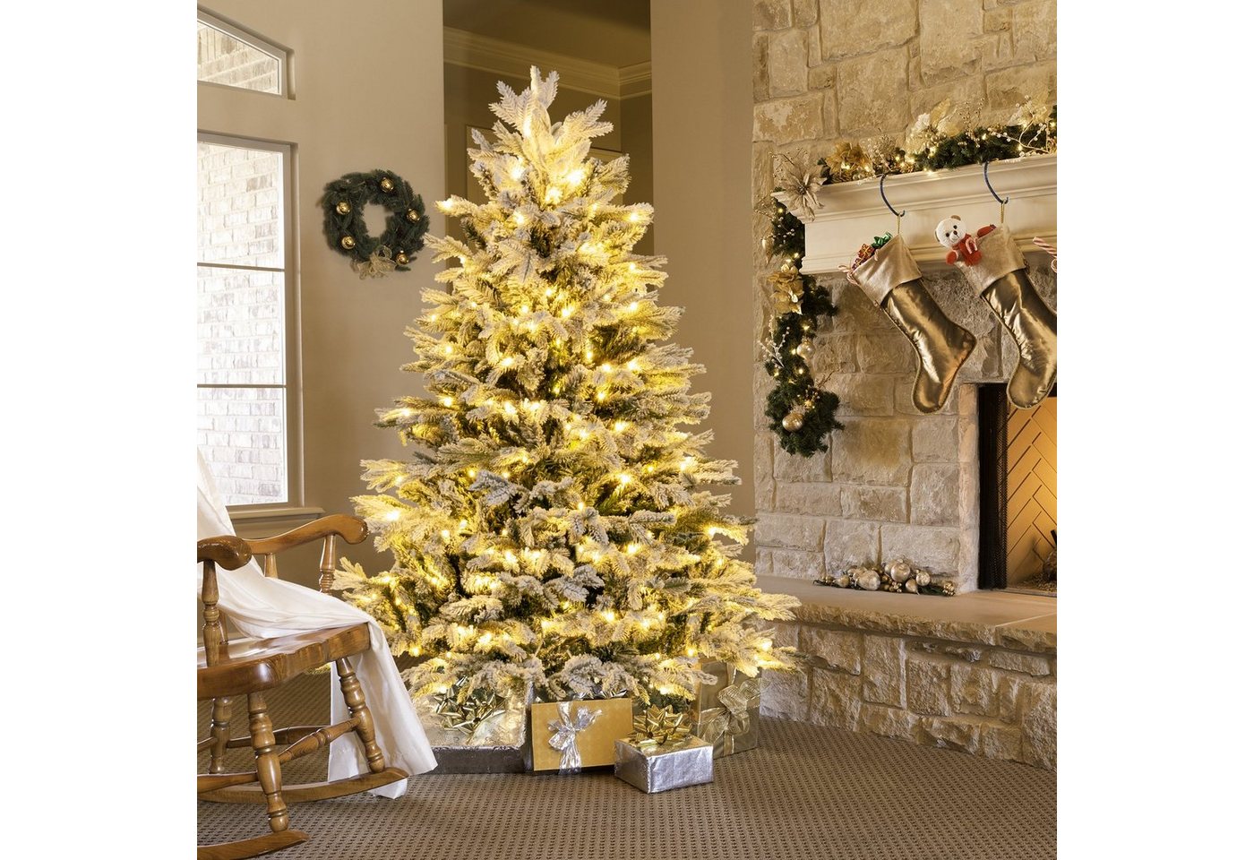 COSTWAY Künstlicher Weihnachtsbaum, mit Schnee, 200 LEDs & 688 Zweigspitzen – Bild 2 von 5