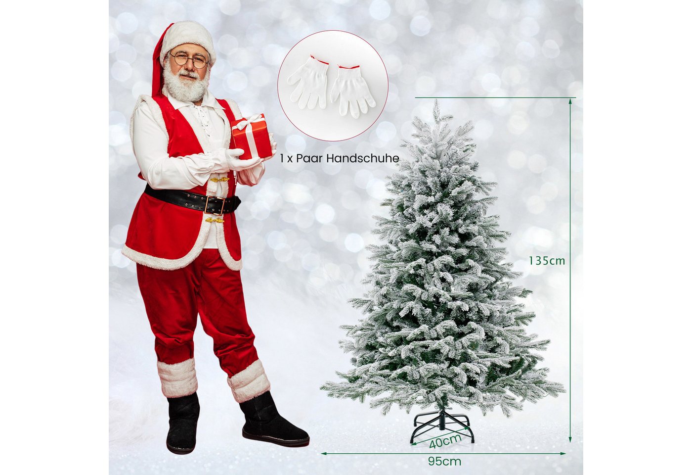 COSTWAY Künstlicher Weihnachtsbaum, mit Schnee, 200 LEDs & 688 Zweigspitzen – Bild 3 von 5