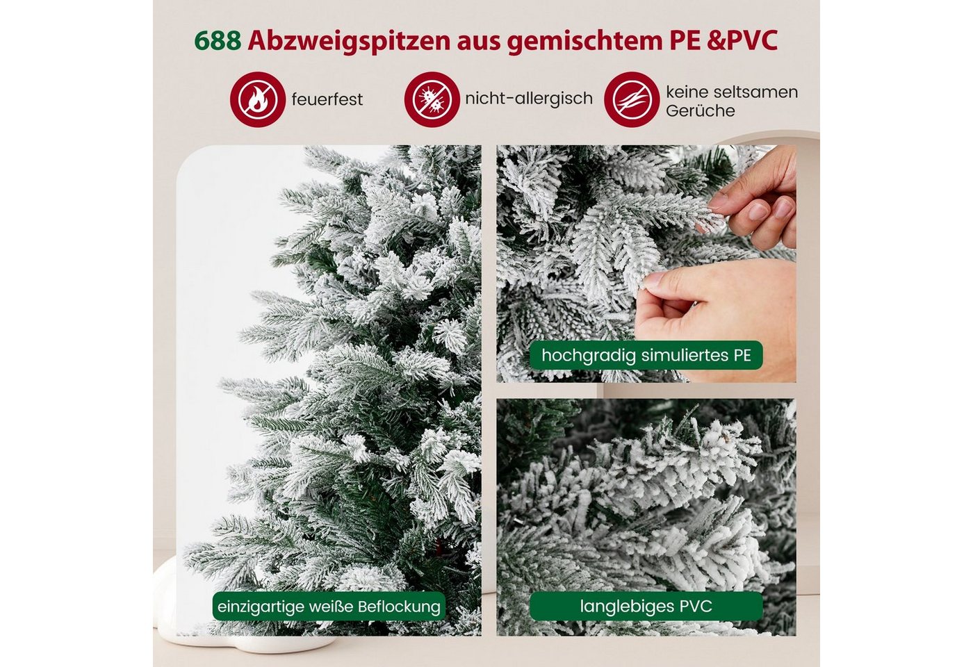 COSTWAY Künstlicher Weihnachtsbaum, mit Schnee, 200 LEDs & 688 Zweigspitzen – Bild 5 von 5