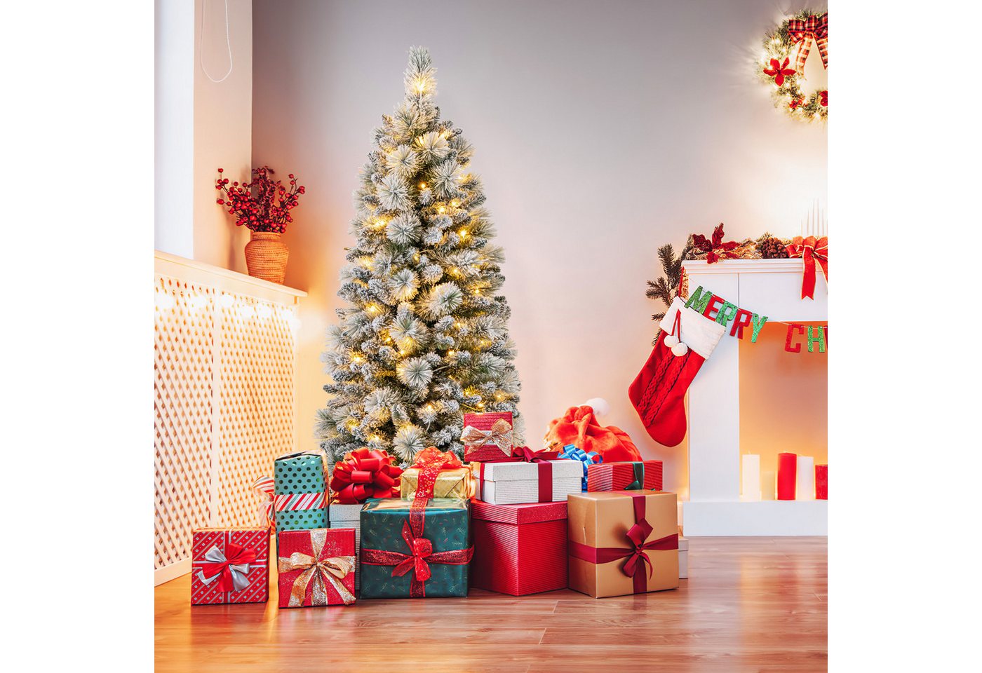 COSTWAY Künstlicher Weihnachtsbaum, 150cm 130 warmweiße LEDs 378 Zweigspitze – Bild 2 von 5