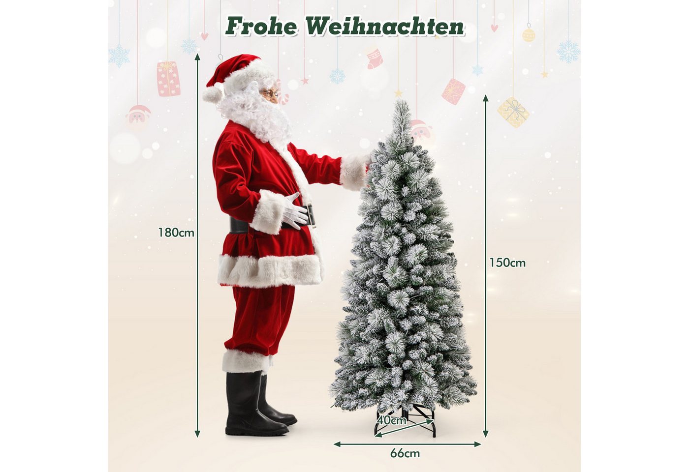COSTWAY Künstlicher Weihnachtsbaum, 150cm 130 warmweiße LEDs 378 Zweigspitze – Bild 3 von 5