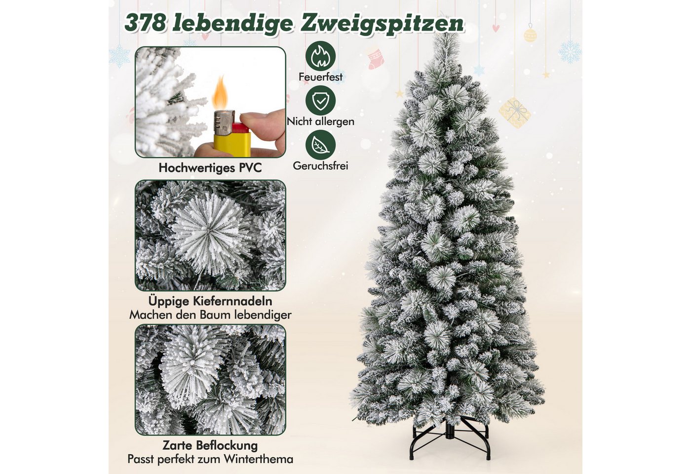 COSTWAY Künstlicher Weihnachtsbaum, 150cm 130 warmweiße LEDs 378 Zweigspitze – Bild 4 von 5