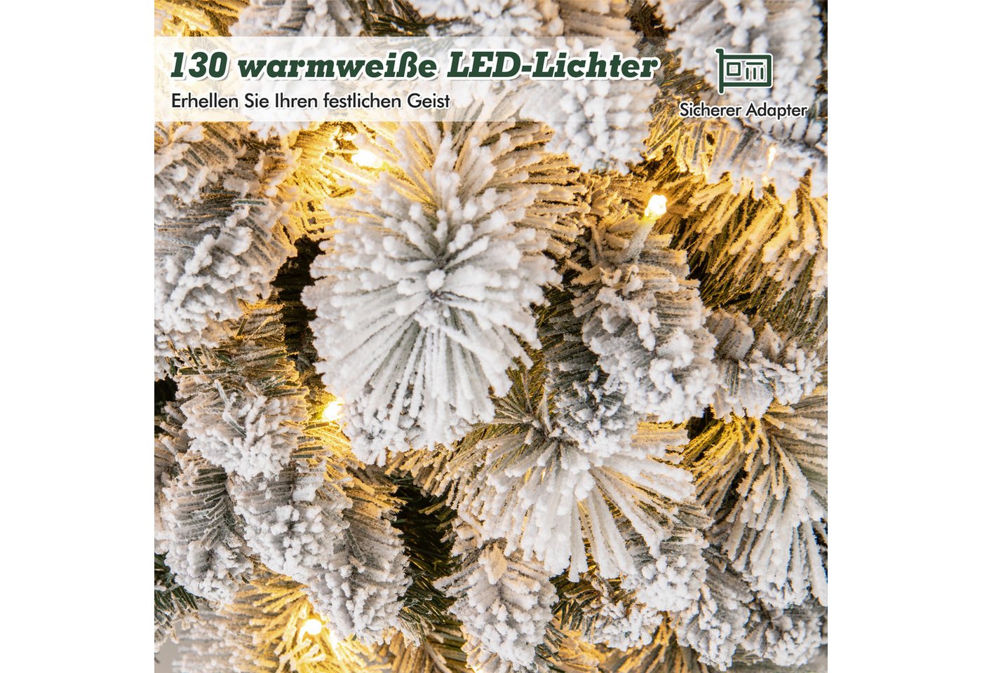 COSTWAY Künstlicher Weihnachtsbaum, 150cm 130 warmweiße LEDs 378 Zweigspitze – Bild 5 von 5
