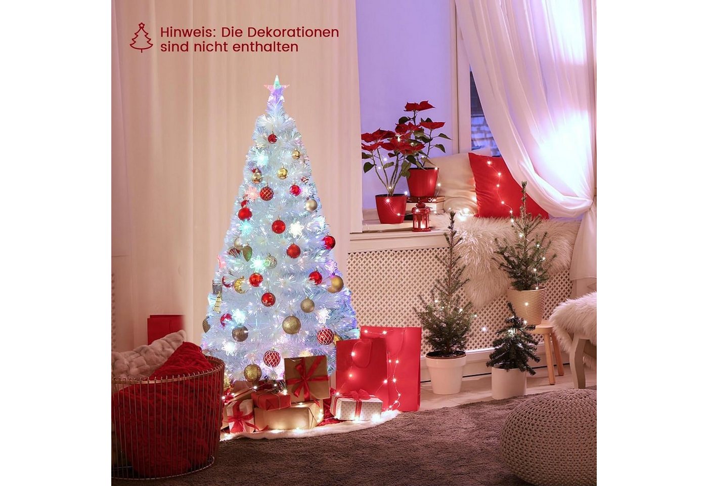COSTWAY Künstlicher Weihnachtsbaum Tannenbaum mit bunten LED-Lichtern, mit Beleuchtung, Glasfaser & Sternspitze, 210cm – Bild 2 von 5