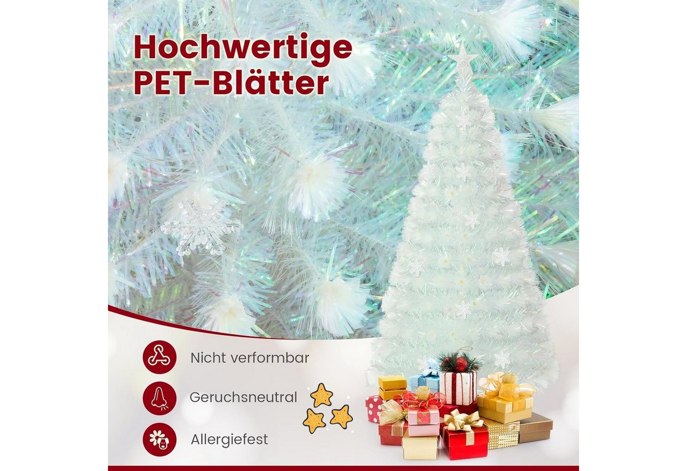 COSTWAY Künstlicher Weihnachtsbaum Tannenbaum mit bunten LED-Lichtern, mit Beleuchtung, Glasfaser & Sternspitze, 210cm – Bild 4 von 5