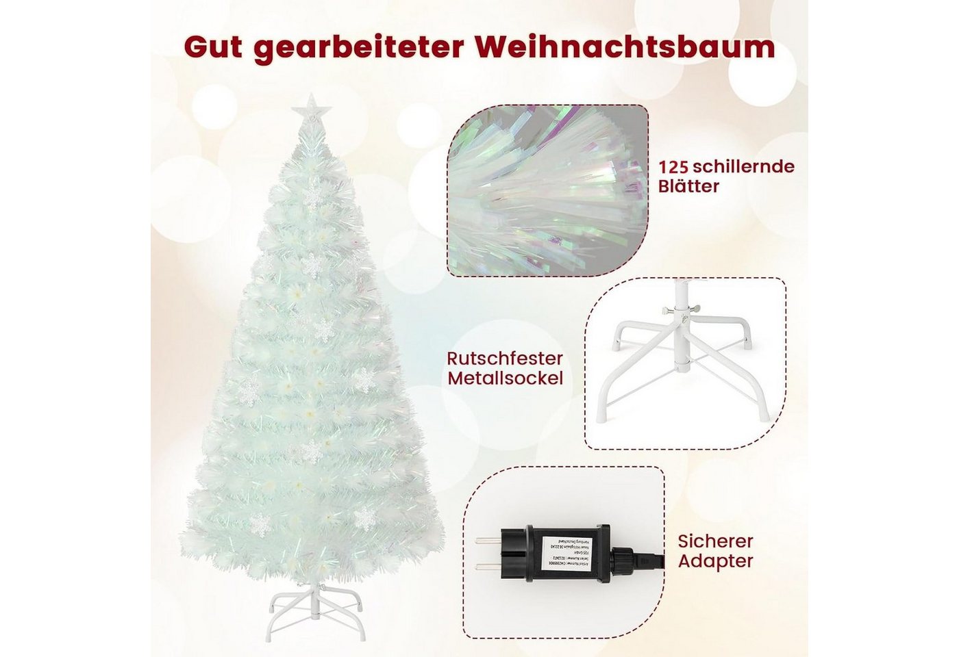 COSTWAY Künstlicher Weihnachtsbaum Tannenbaum mit bunten LED-Lichtern, mit Beleuchtung, Glasfaser & Sternspitze, 210cm – Bild 5 von 5