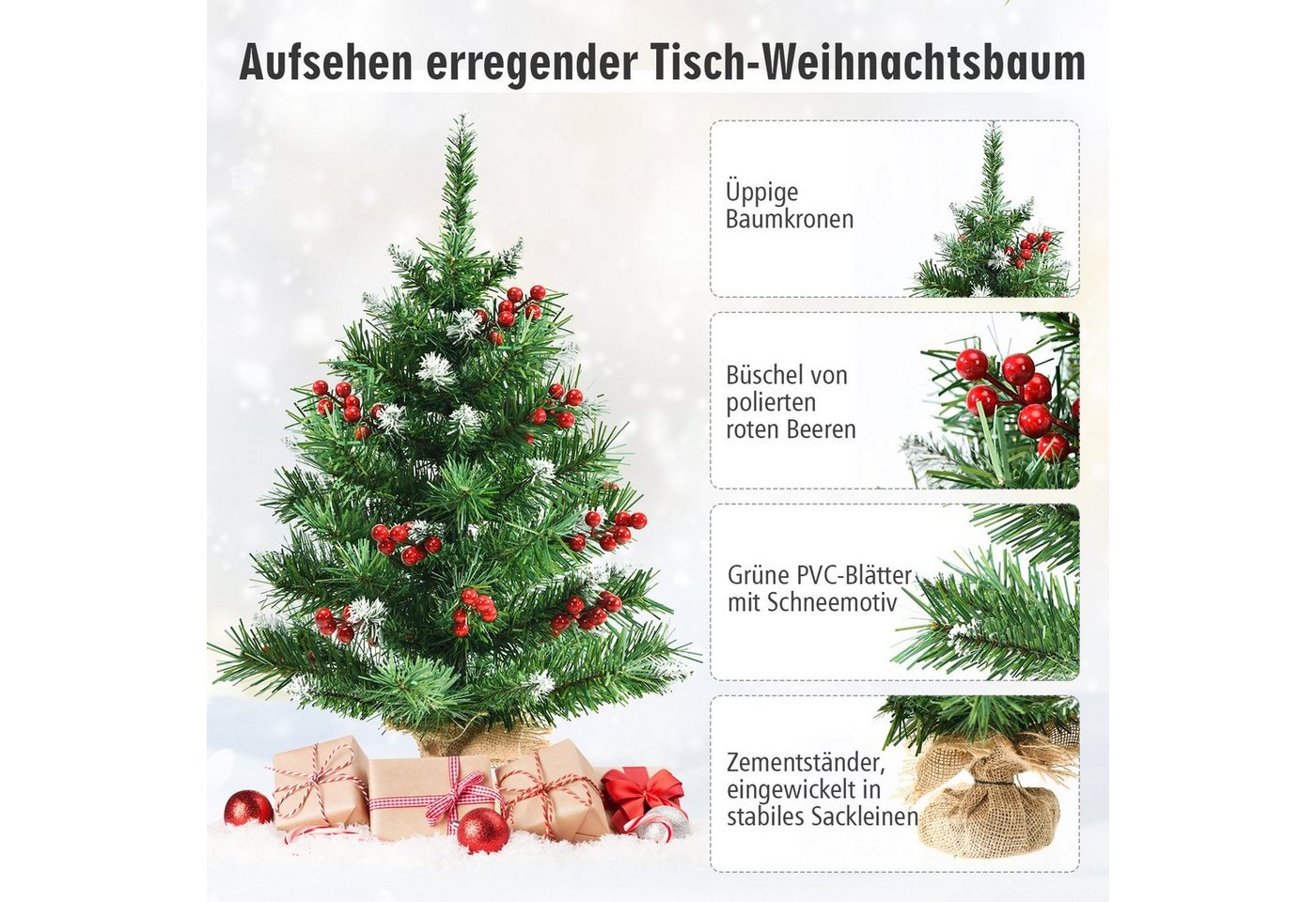 COSTWAY Künstlicher Weihnachtsbaum, mit 76 Zweigen, roten Beeren, Sockel – Bild 3 von 5