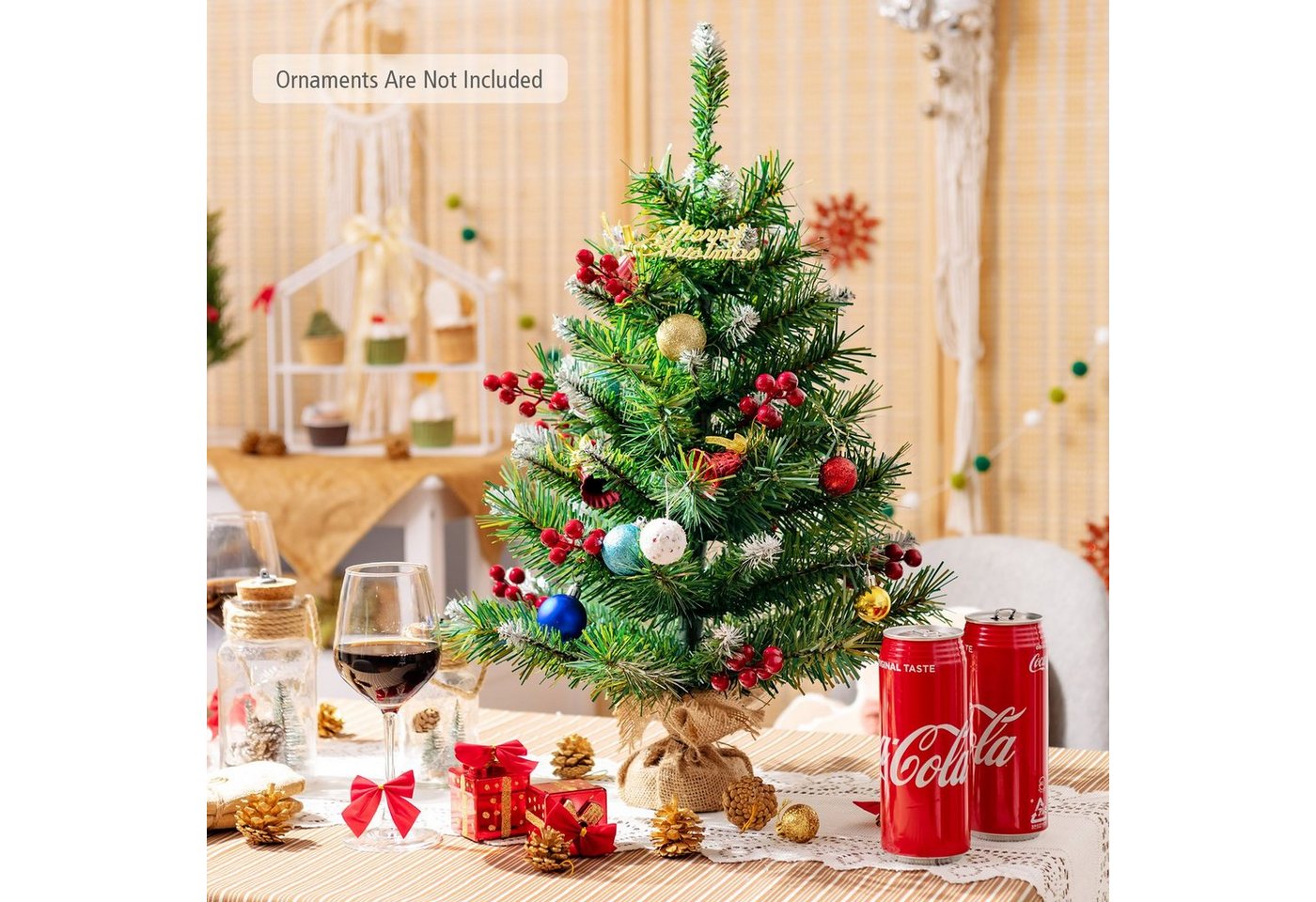 COSTWAY Künstlicher Weihnachtsbaum, mit 76 Zweigen, roten Beeren, Sockel – Bild 4 von 5