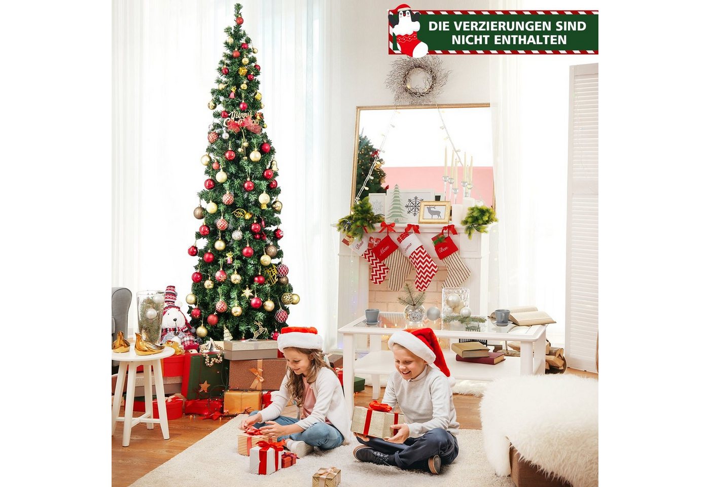 COSTWAY Künstlicher Weihnachtsbaum, 210cm halb, 450 PVC Spitzen, 150 LEDs – Bild 2 von 5