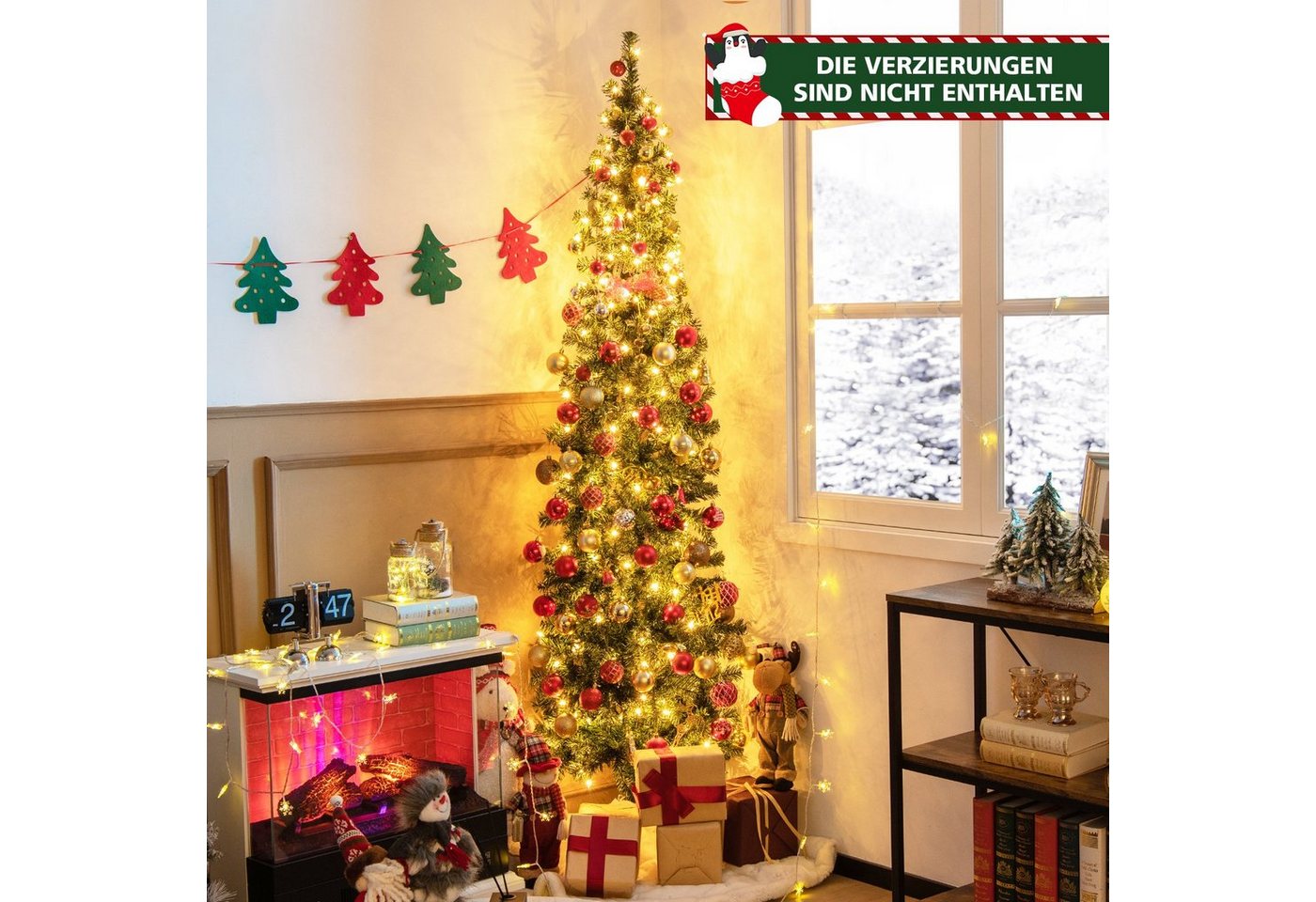 COSTWAY Künstlicher Weihnachtsbaum, 210cm halb, 450 PVC Spitzen, 150 LEDs – Bild 5 von 5