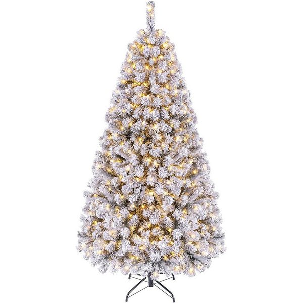 COSTWAY Künstlicher Weihnachtsbaum mit Schnee, 225cm, 1000+ Spitzen, 450 LED