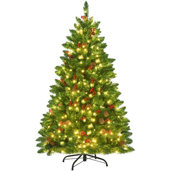 COSTWAY Künstlicher Weihnachtsbaum, mit 300 LEDs, 516 PVC Nadeln, Ständer