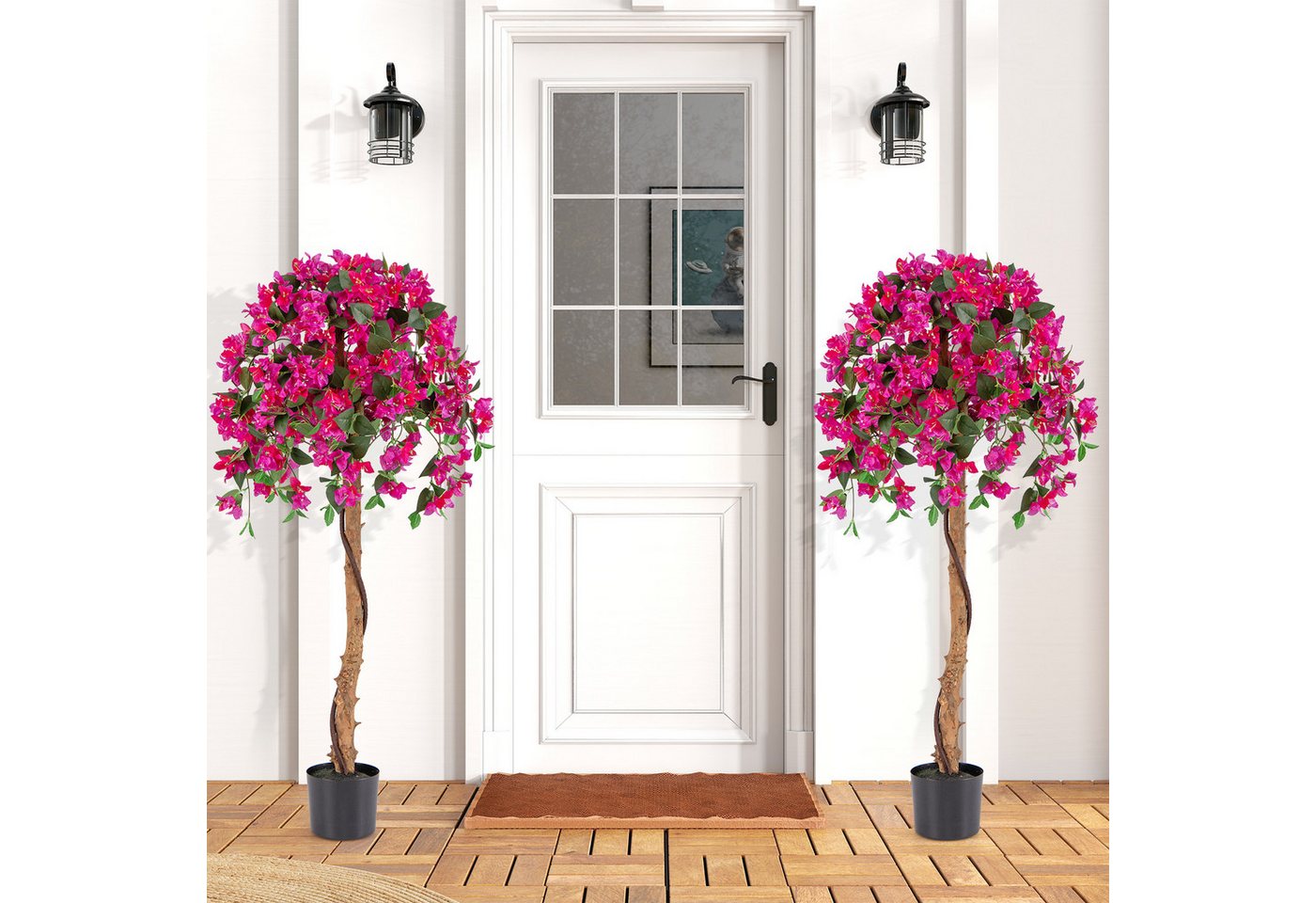Kunstbaum Azalee-Blumen, COSTWAY, Höhe 135 cm, 135 cm Künstlicher Baum mit Blüten – Bild 2 von 5