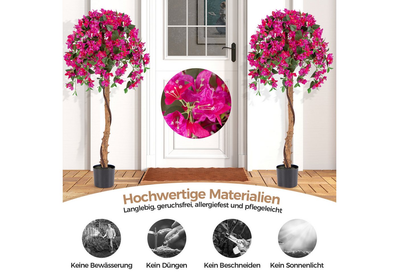 Kunstbaum Azalee-Blumen, COSTWAY, Höhe 135 cm, 135 cm Künstlicher Baum mit Blüten – Bild 4 von 5