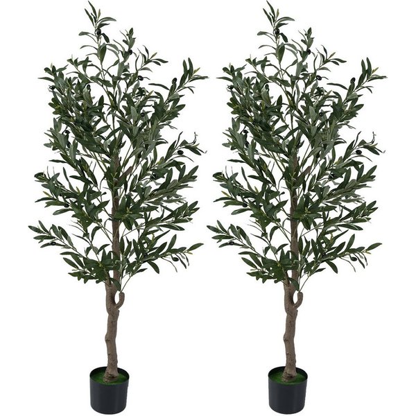 Kunstbaum Olivenbaum, COSTWAY, Höhe 150 cm, Künstliche Topfbäume mit realistischen Früchten, Moosen