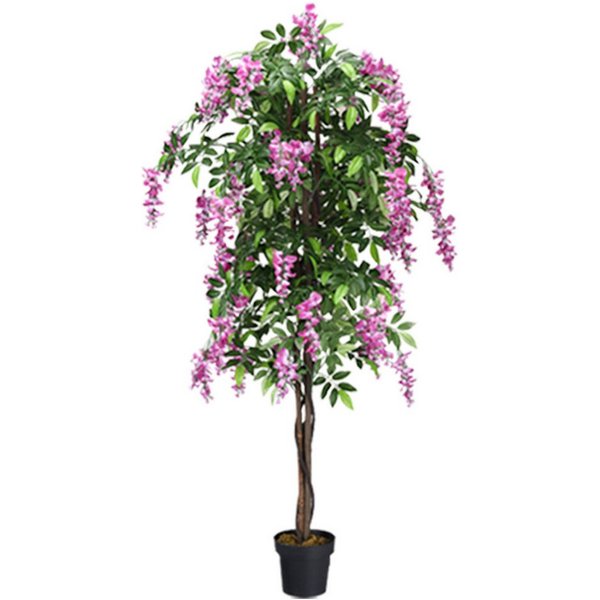 Kunstbaum, COSTWAY, Höhe 180 cm, mit Blüten und Töpf, Blättern & 2 Stämmen