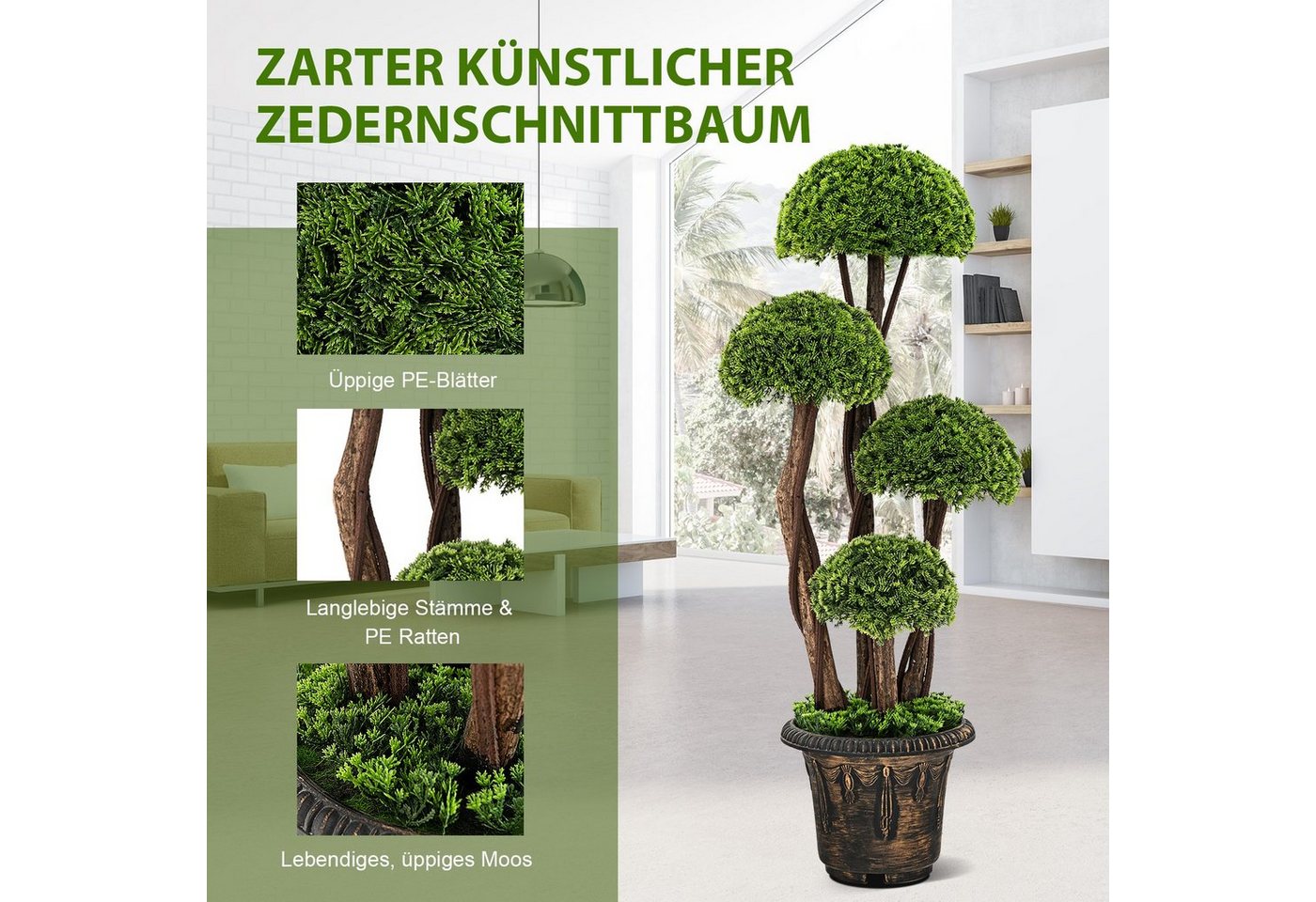 Kunstpflanze, COSTWAY, Höhe 90 cm, mit 4 Kugeln, realistischem Stamm & Topf, 90cm hoch – Bild 3 von 5