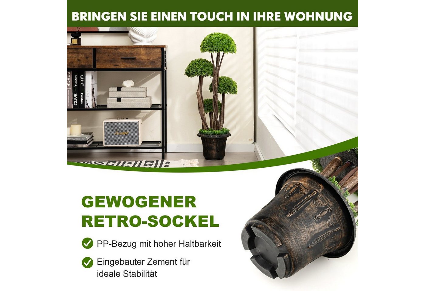 Kunstpflanze, COSTWAY, Höhe 90 cm, mit 4 Kugeln, realistischem Stamm & Topf, 90cm hoch – Bild 4 von 5