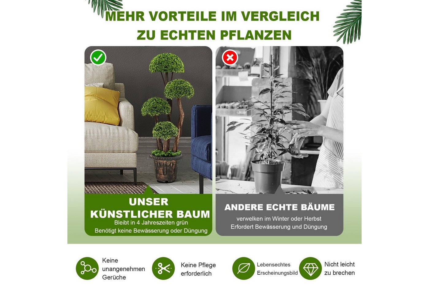 Kunstpflanze, COSTWAY, Höhe 90 cm, mit 4 Kugeln, realistischem Stamm & Topf, 90cm hoch – Bild 5 von 5