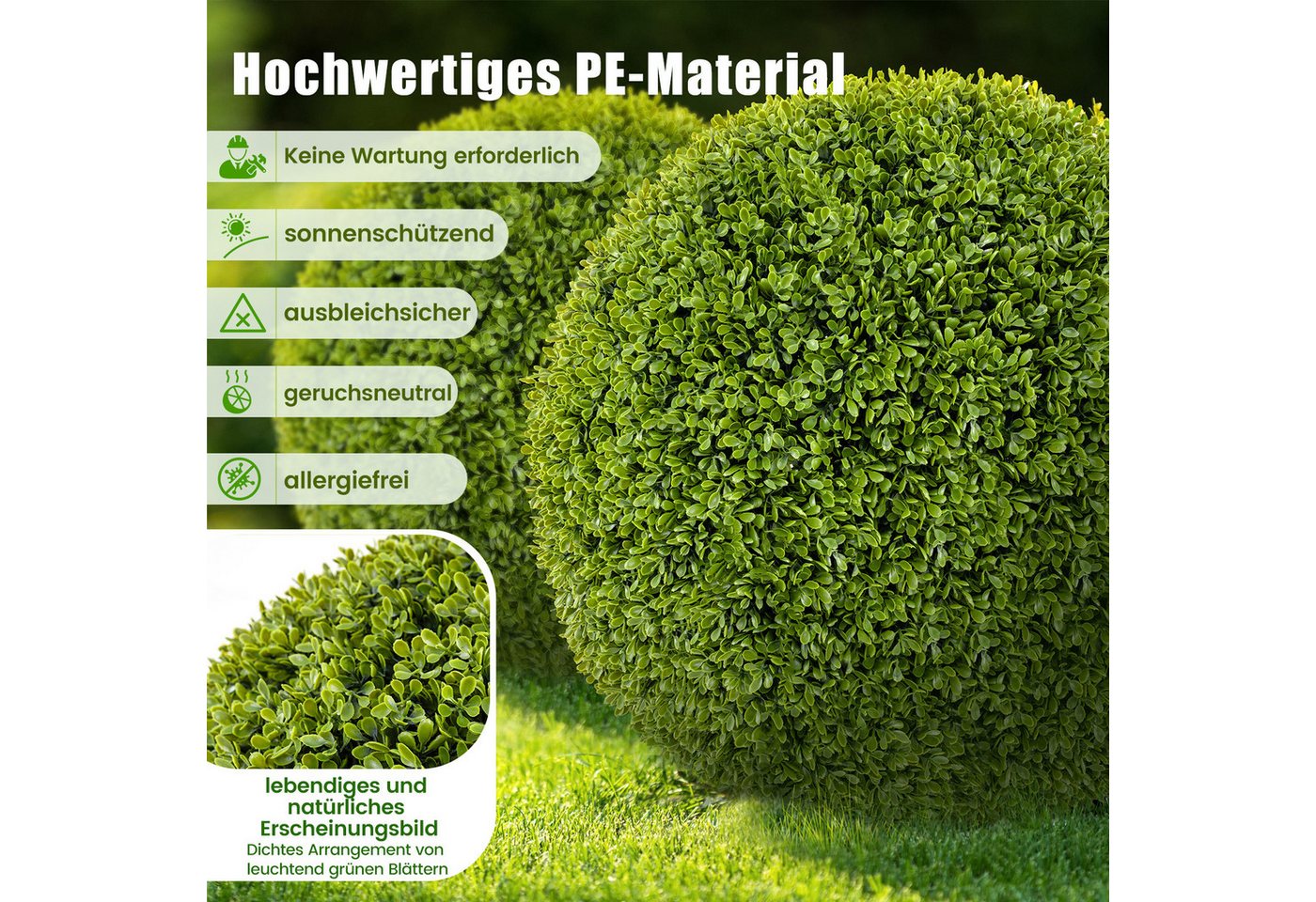 Kunstpflanze Buchsbaum, COSTWAY, 2er φ40cm UV-beständig Grün – Bild 4 von 5