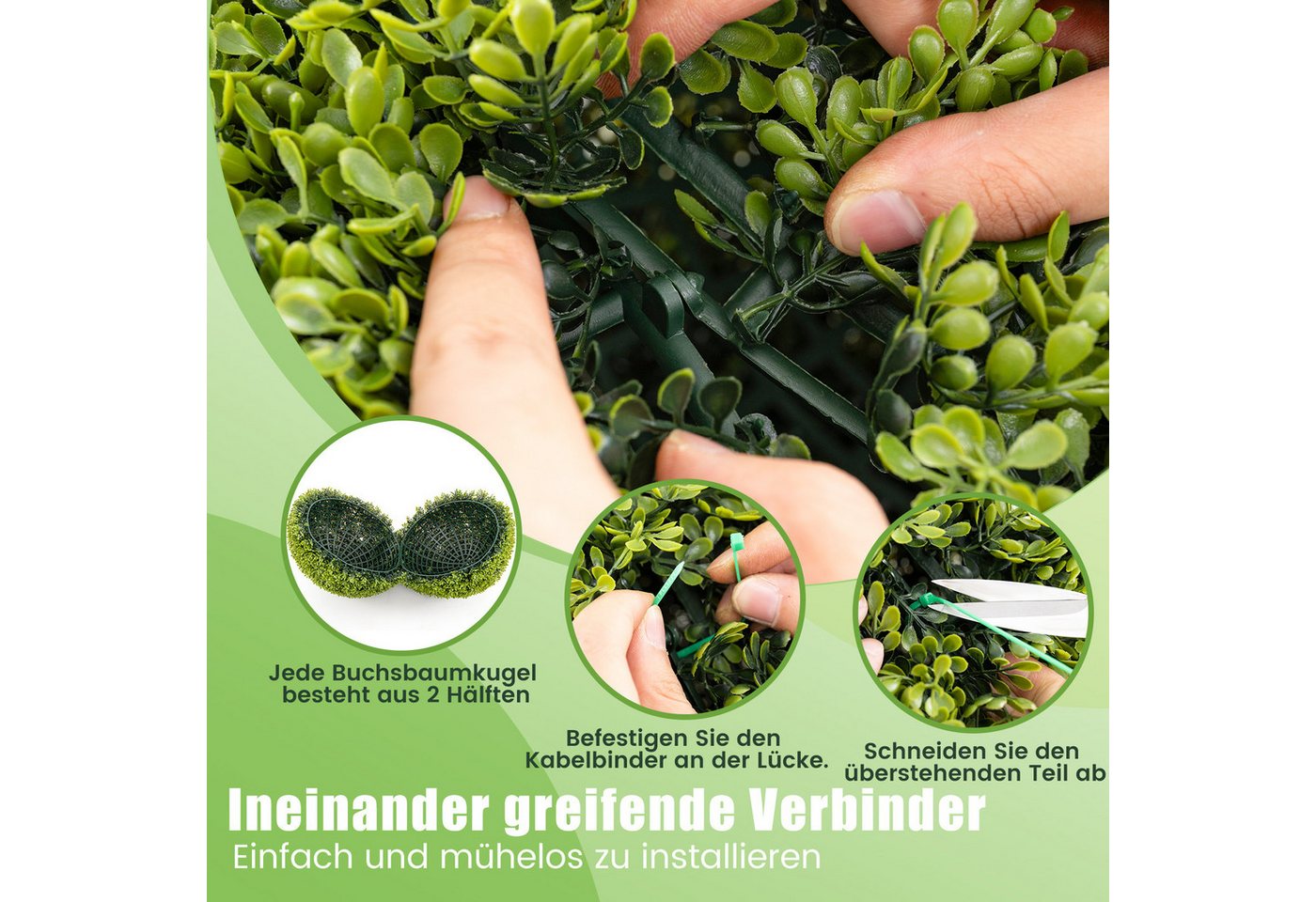 Kunstpflanze Buchsbaum, COSTWAY, 2er φ40cm UV-beständig Grün – Bild 5 von 5