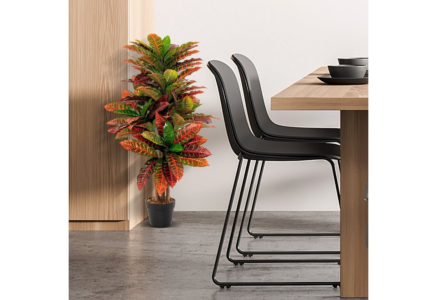 Kunstpflanze Kroton, COSTWAY, Höhe 100 cm, mit bunten Blättern & Topf – Bild 2 von 5