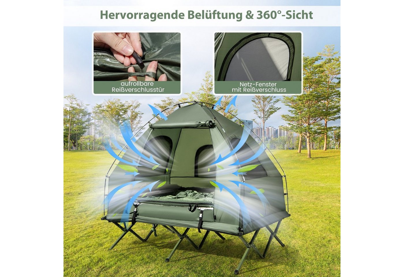COSTWAY Kuppelzelt, Personen: 2, 5 in 1 Feldbett mit Luftmatratze – Bild 5 von 5