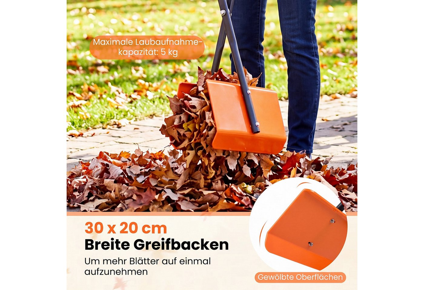 COSTWAY Laubgreifer, Laubsammler mit 92 cm langem Stiel, 30 x 15 x 92 cm – Bild 2 von 5