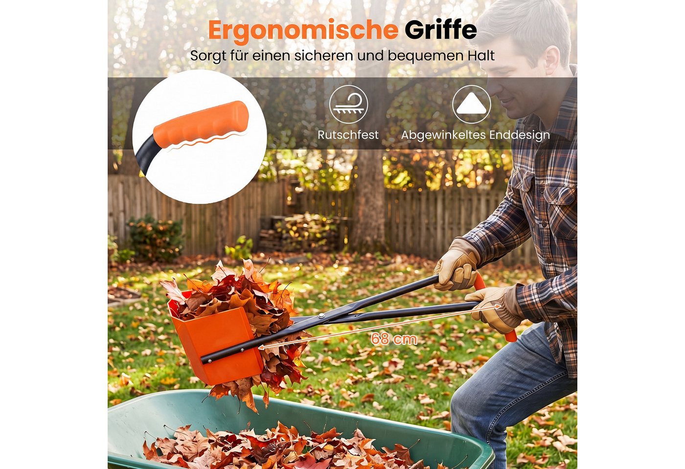 COSTWAY Laubgreifer, Laubsammler mit 92 cm langem Stiel, 30 x 15 x 92 cm – Bild 4 von 5