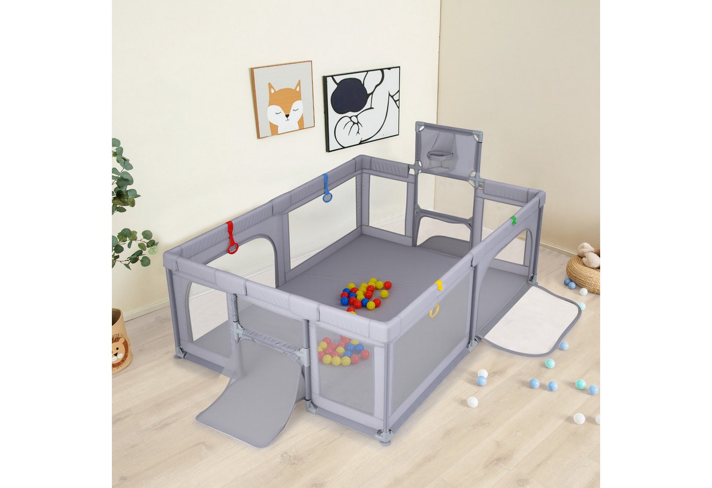 COSTWAY Laufstall (1-tlg), Laufgitter Baby Faltbar, mit Tragetasche, 50 Spielbällen, 207x145cm – Bild 2 von 5