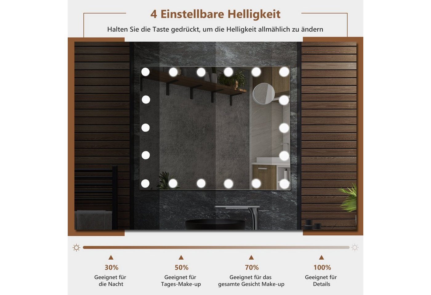 COSTWAY LED-Lichtspiegel, Hollywood Schminkspiegel 18 LED 3X Vergrößerung – Bild 4 von 5