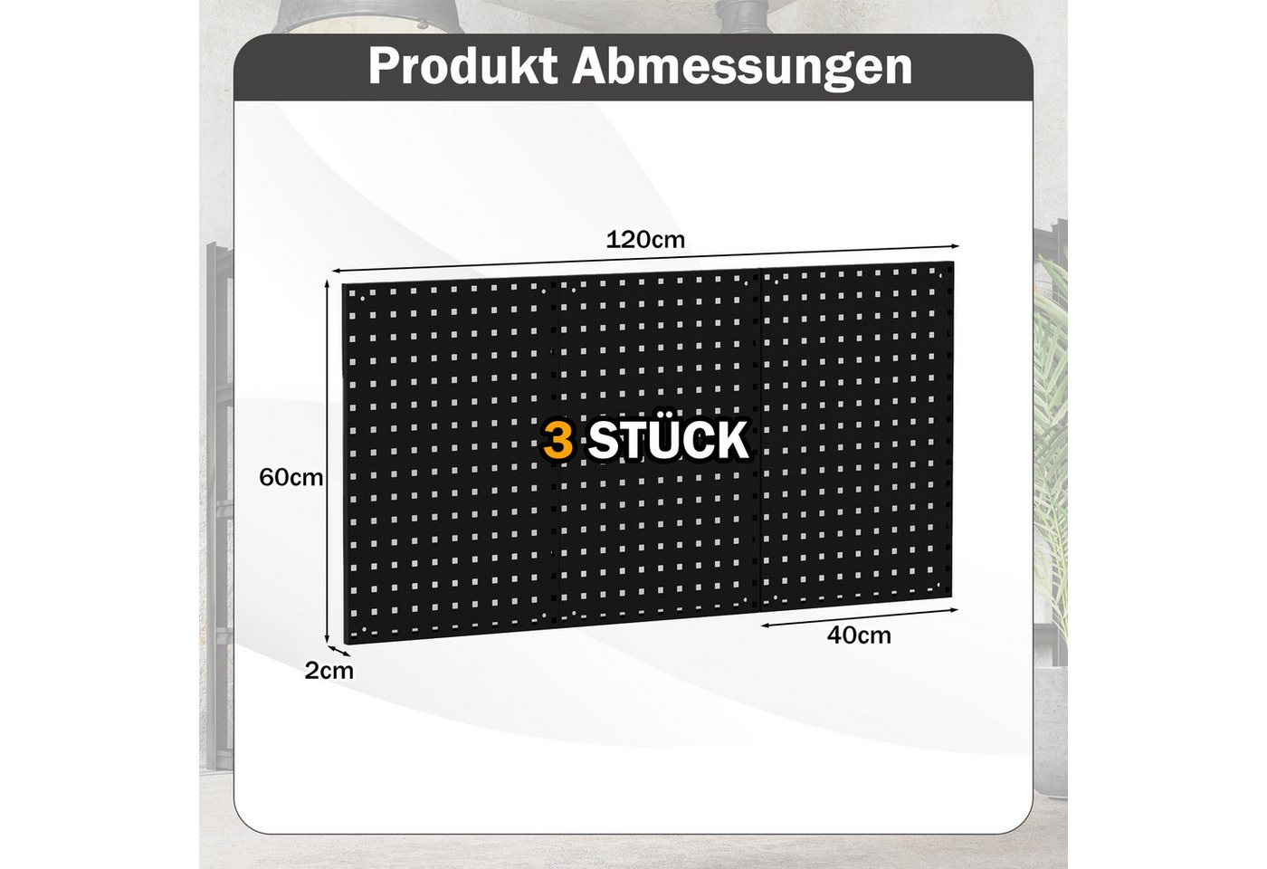 COSTWAY Lochwand, 3 Stk., mit 25 Haken, mit 3 Stecktafeln & 28-teilige hängende Zubehörteile – Bild 3 von 5
