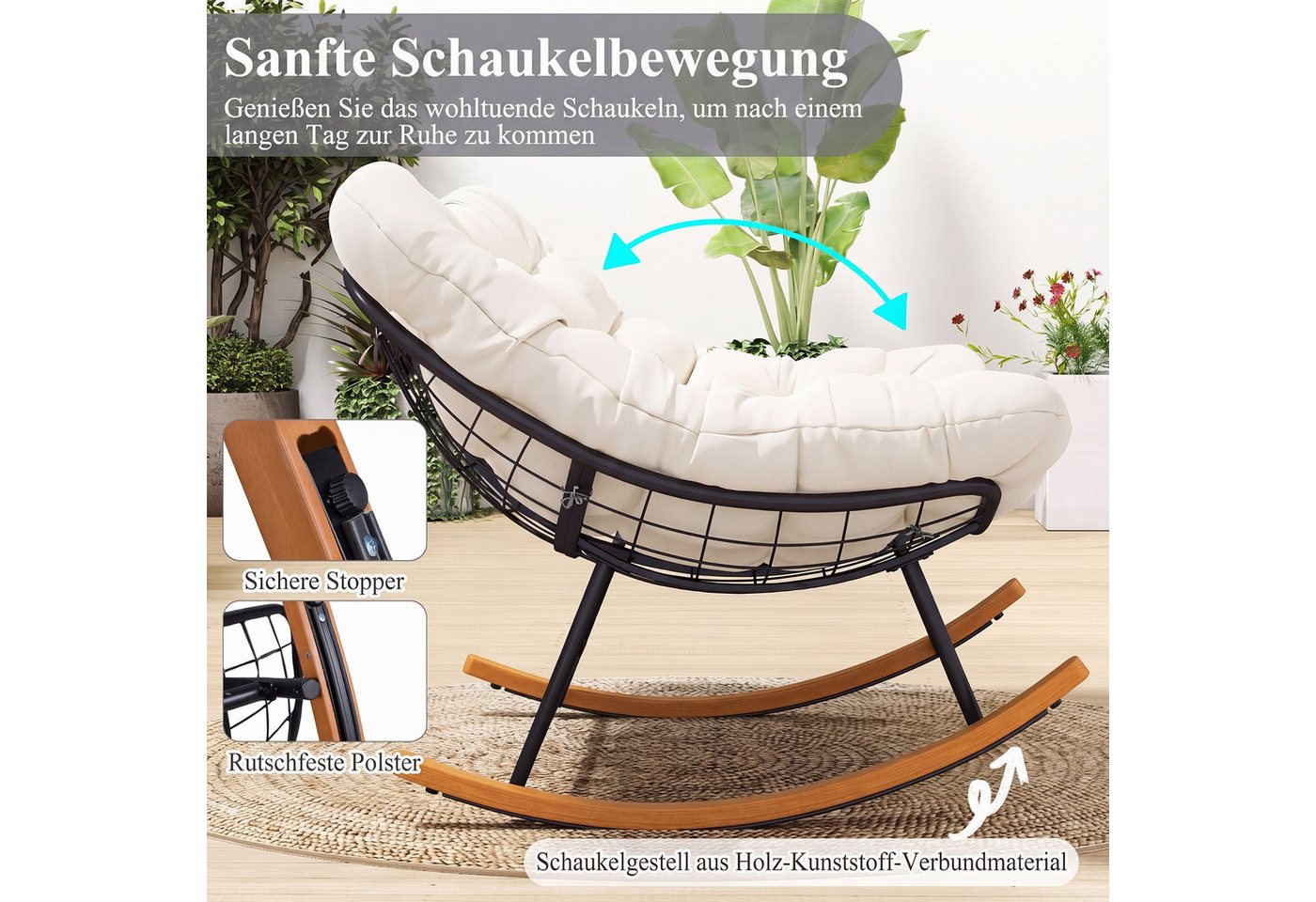 COSTWAY Loungesessel, Schaukelsessel für 2 Personen mit Kissen, bis 320kg – Bild 2 von 5