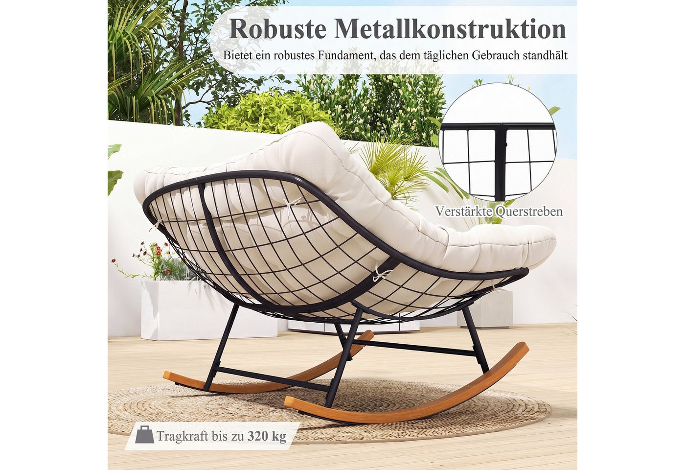 COSTWAY Loungesessel, Schaukelsessel für 2 Personen mit Kissen, bis 320kg – Bild 3 von 5