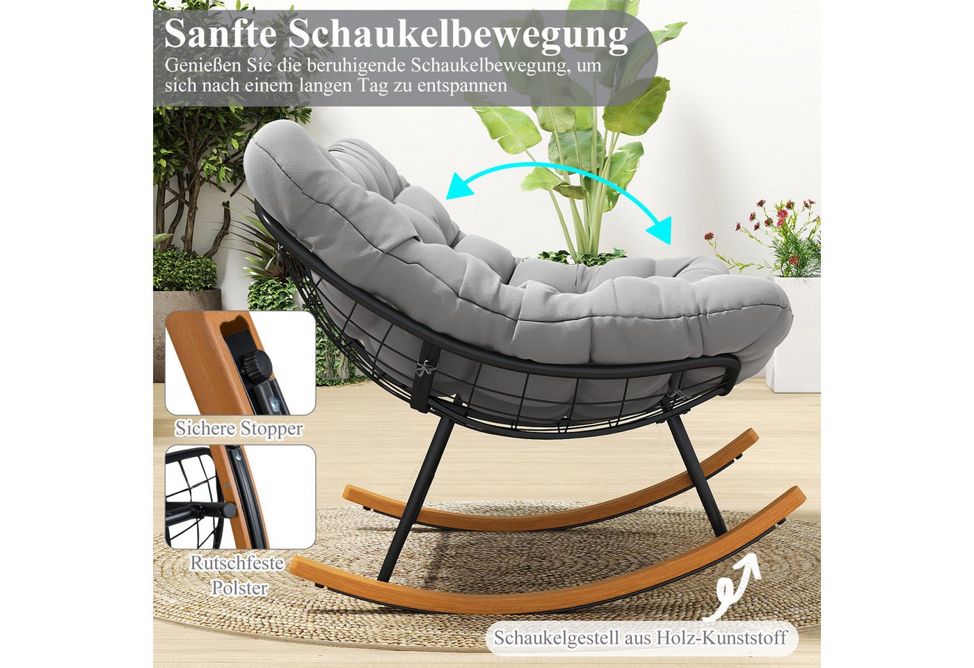 COSTWAY Loungesessel, Schaukelsessel für 2 Personen mit Kissen, bis 320kg – Bild 2 von 5