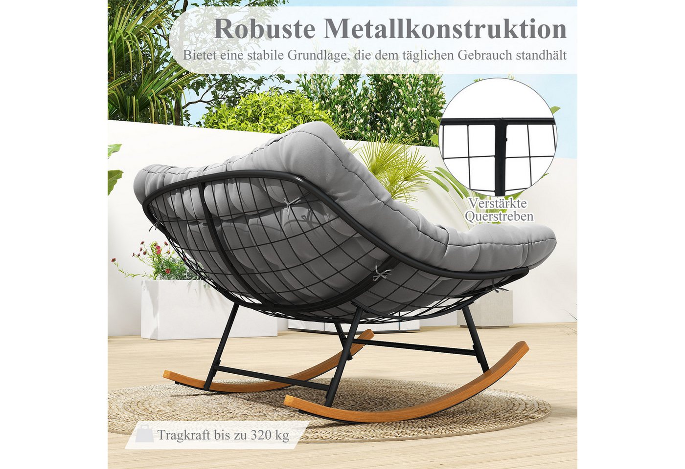 COSTWAY Loungesessel, Schaukelsessel für 2 Personen mit Kissen, bis 320kg – Bild 3 von 5