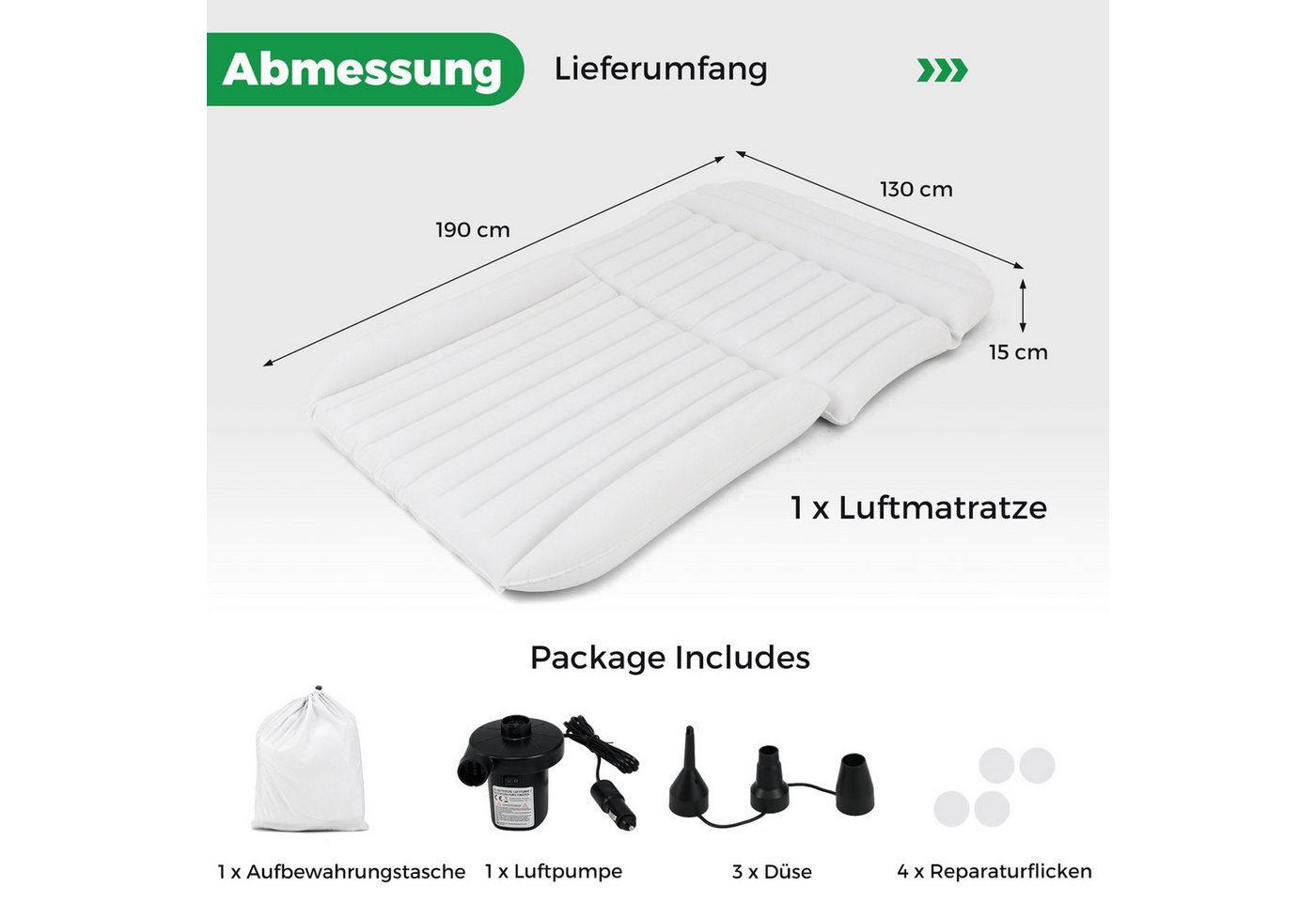 COSTWAY Luftmatratze, Auto Matratze mit pumpe, 190 x 130 – Bild 5 von 5